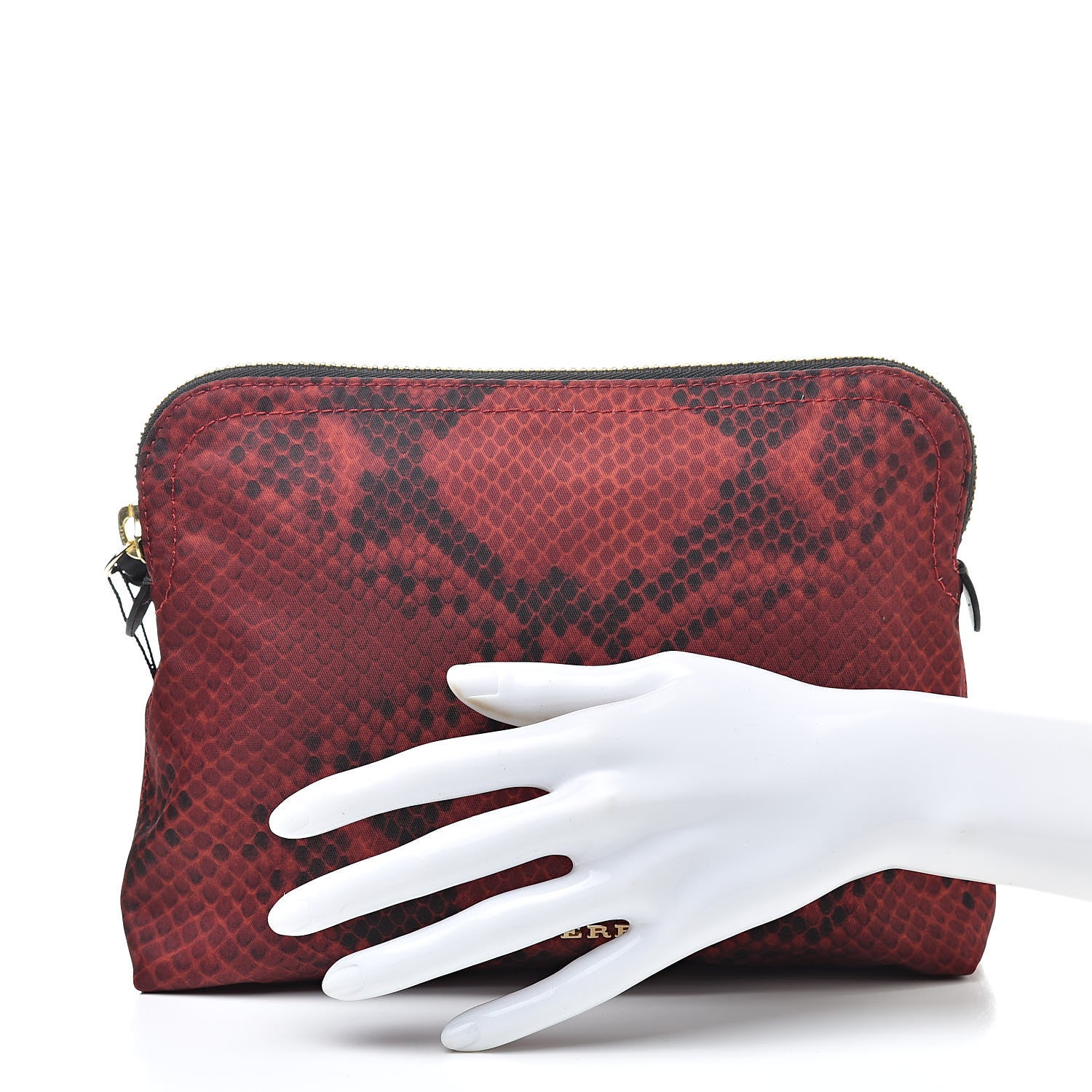 Burberry Nylon Python Print Large Zip Pouch Burgundy Red 2 of 7