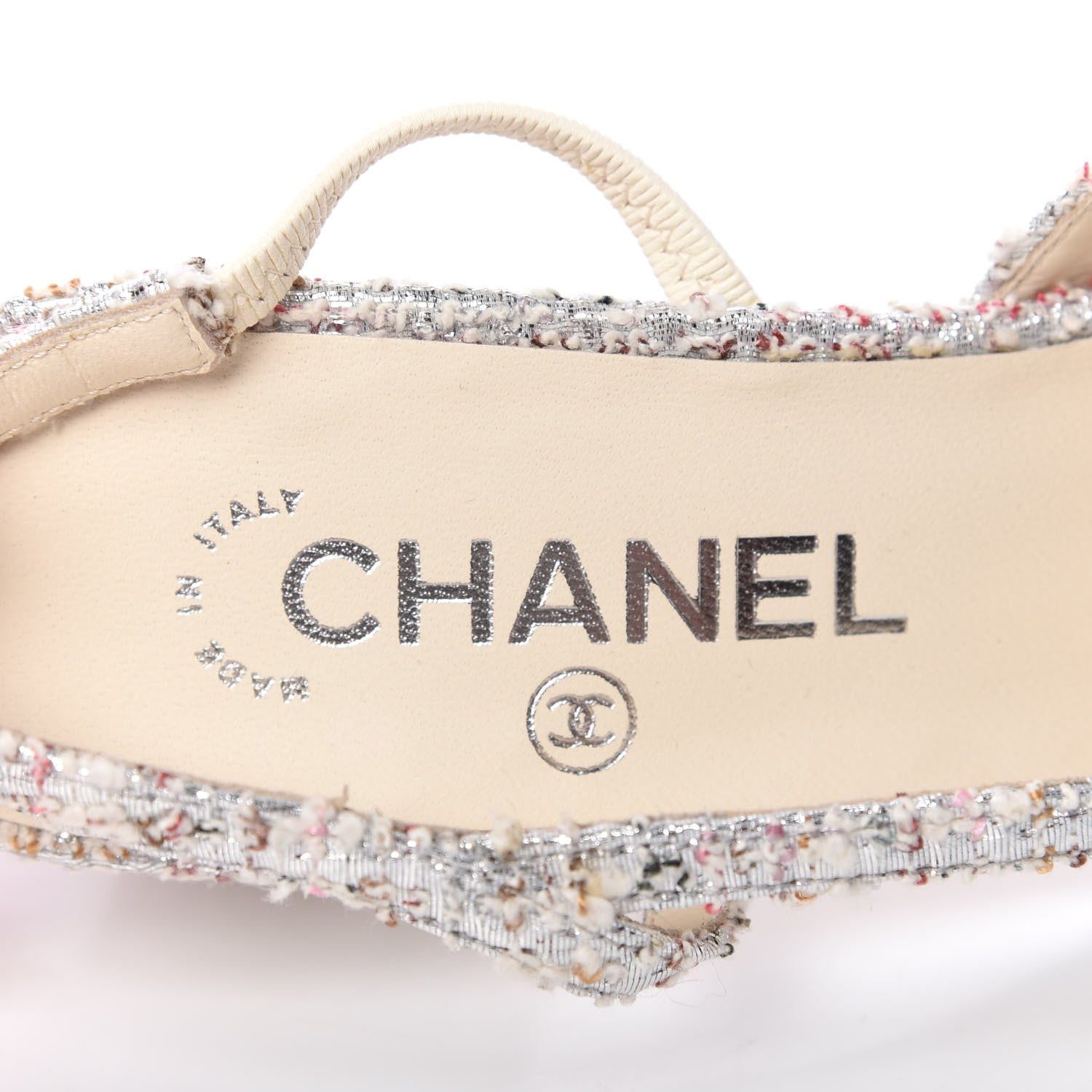 Chanel Tweed Cap Toe CC Slingback Pumps 38.5 Silver Grey 8 of 11
