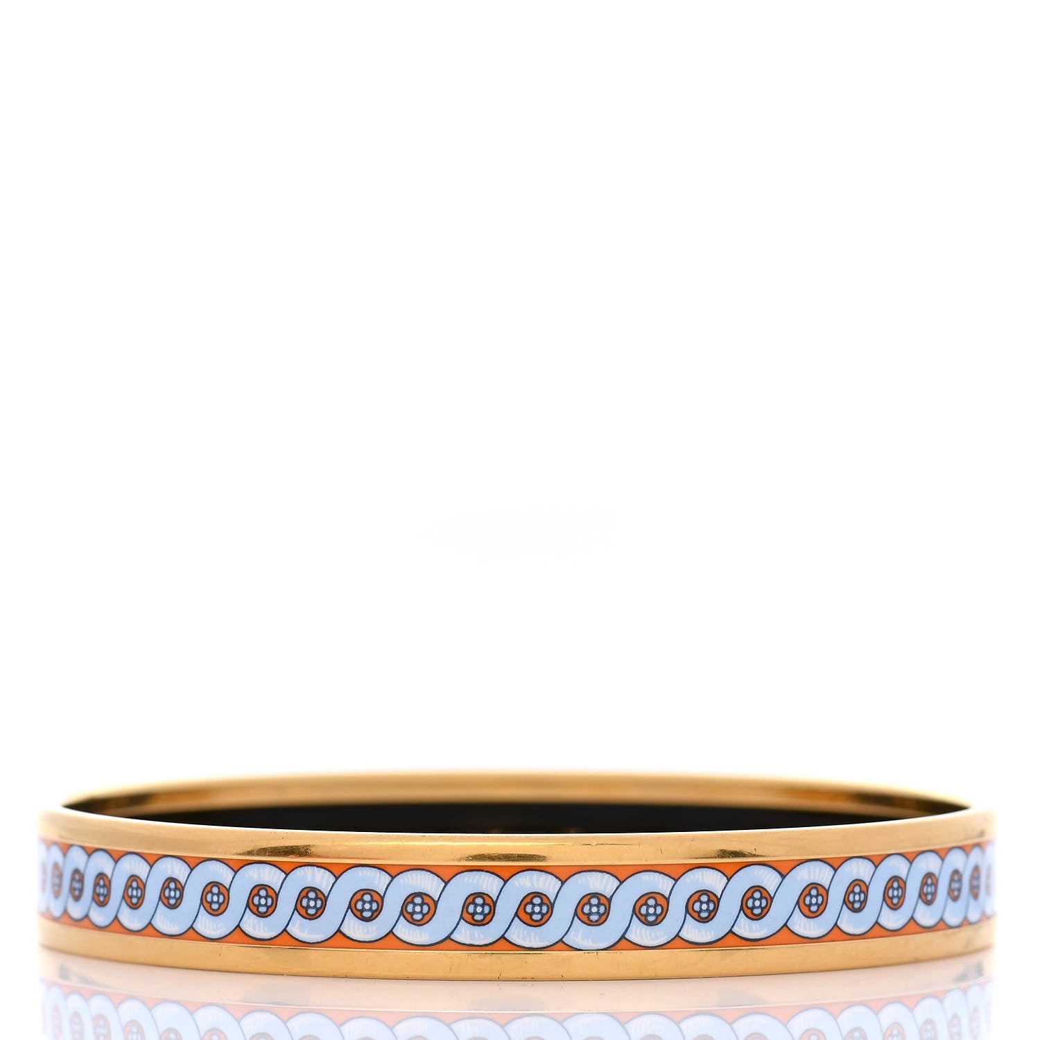 Hermes Enamel Printed Bride De Cour Narrow Bracelet 65 Orange Bleu 3 of 6