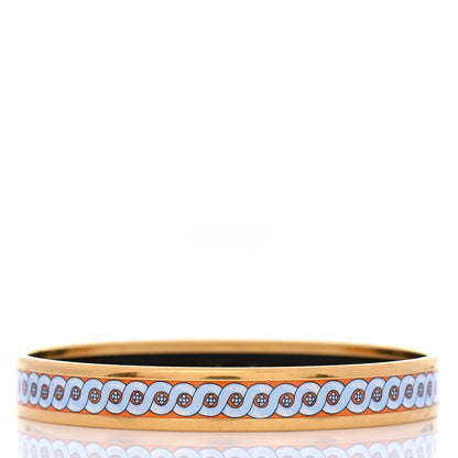 Hermes Enamel Printed Bride De Cour Narrow Bracelet 65 Orange Bleu 3 of 6