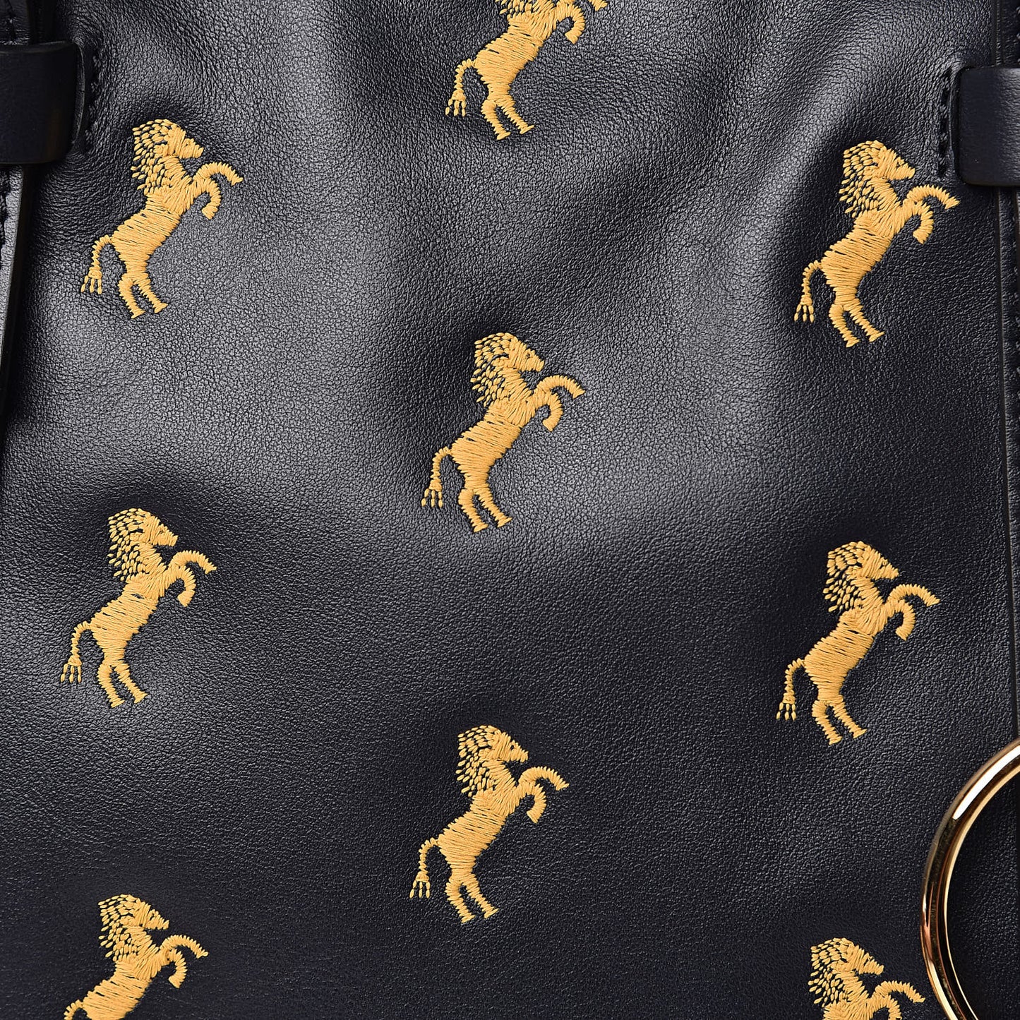 Smooth Calfskin Little Horses Embroidered Tao Zipped Tote Full Blue