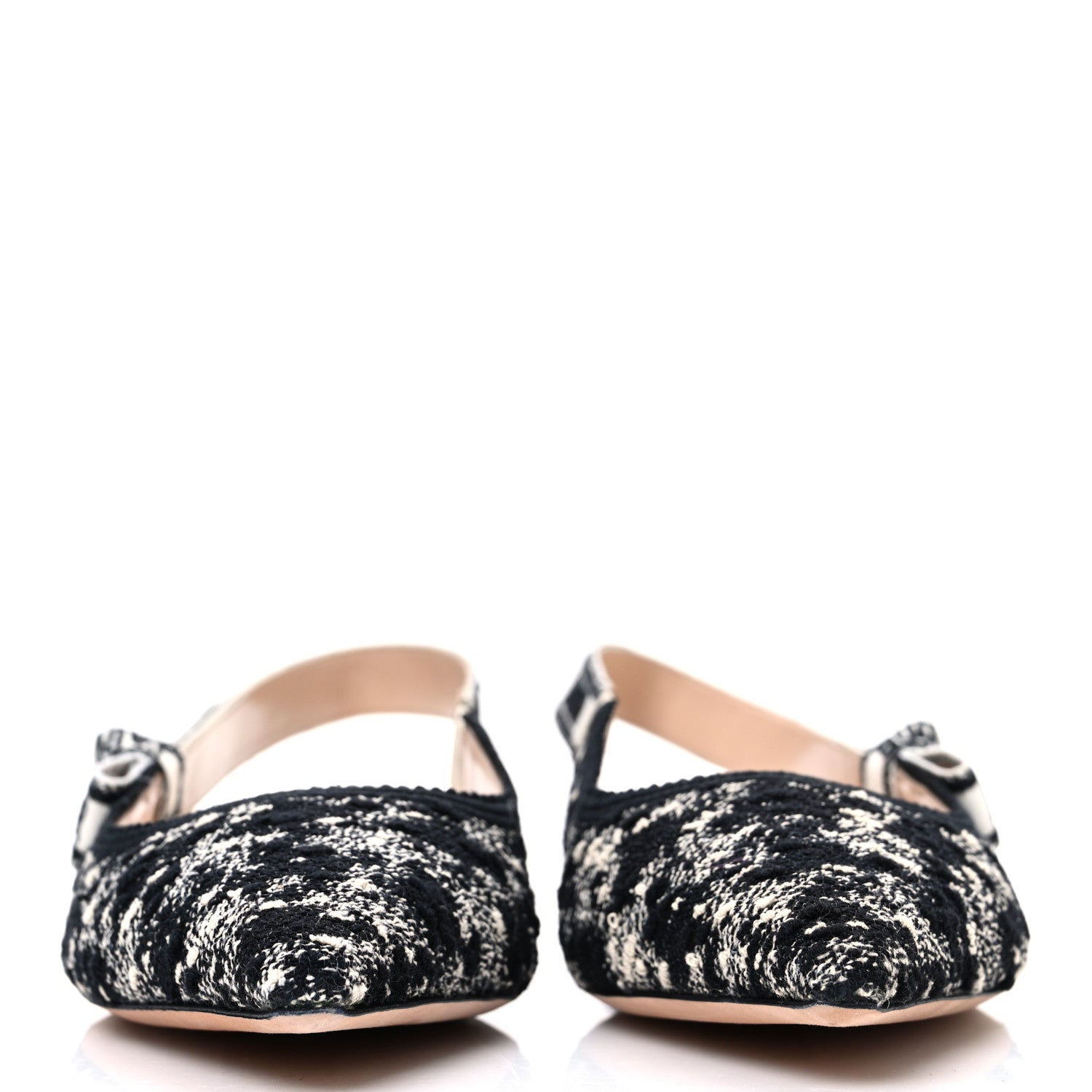 Christian Dior Tweed Ribbon J'Adior Slingback Ballet Flats 40 Black White 3 of 11
