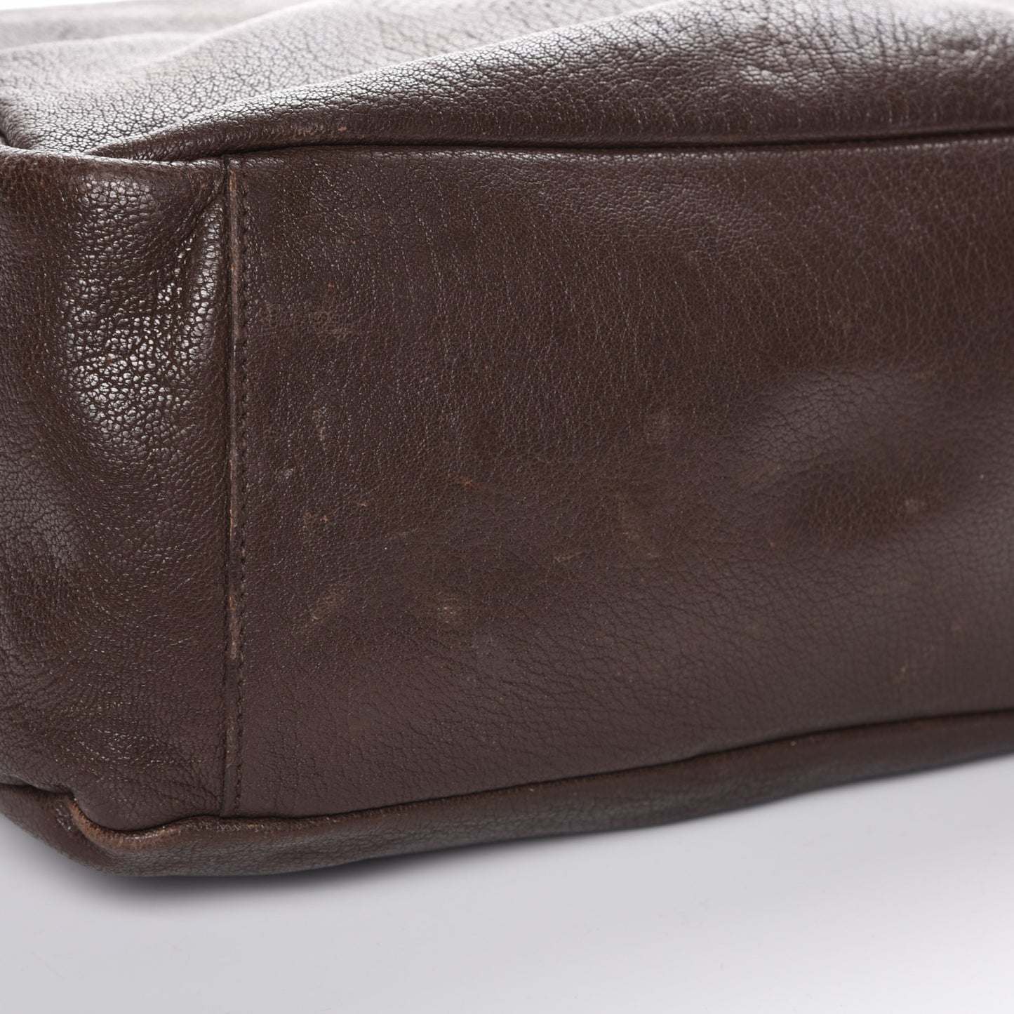 Tumbled Calfskin Perforated North South Skull Tote Brown