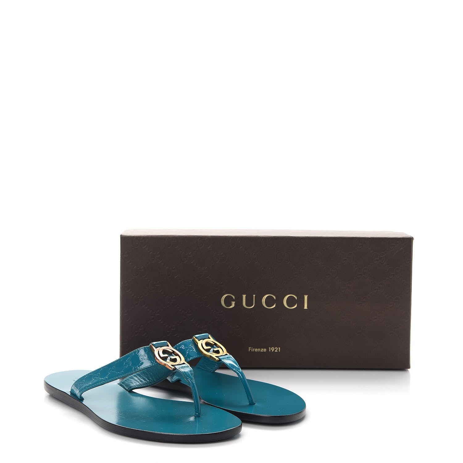 Gucci Patent Guccissima Thong Sandals 36 Deep Cobalt 10 of 10