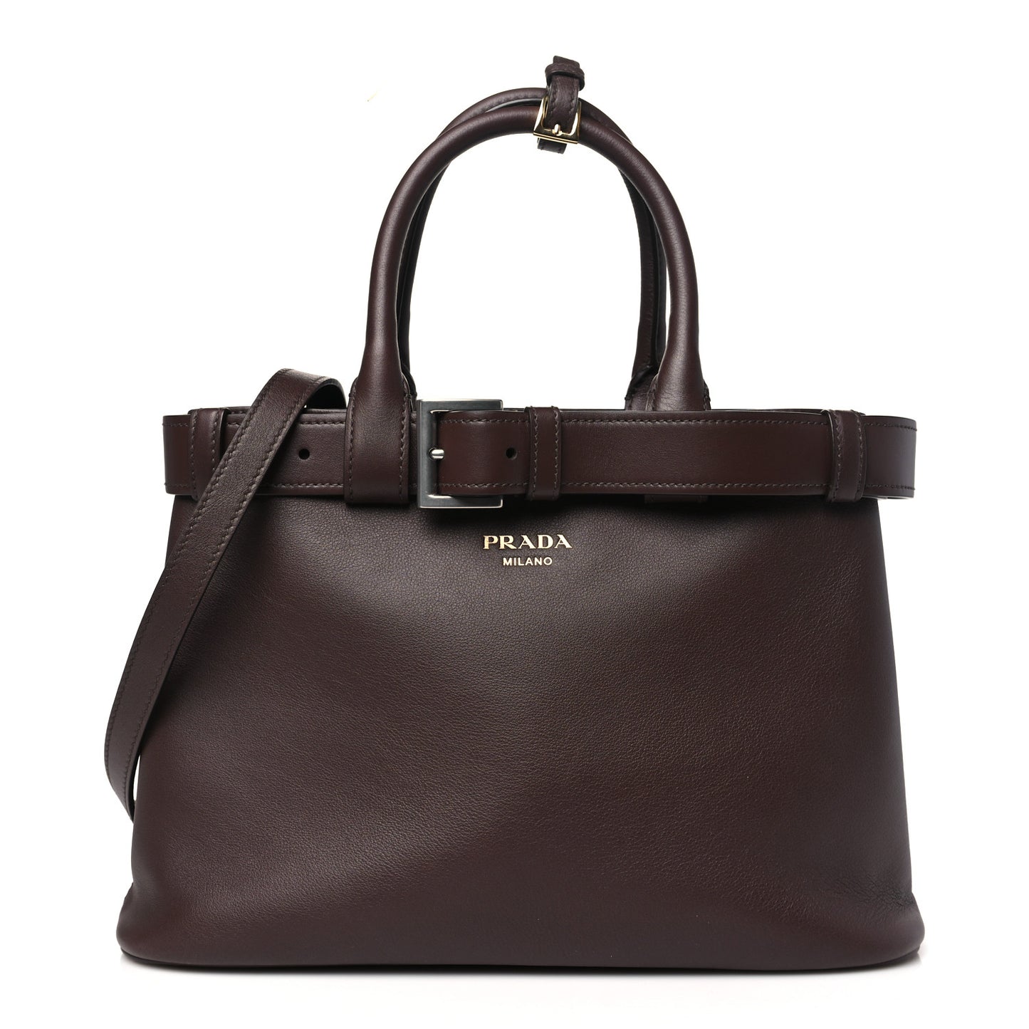 Soft Grained Calfskin Vitello Daino Small Buckle Bag Brown