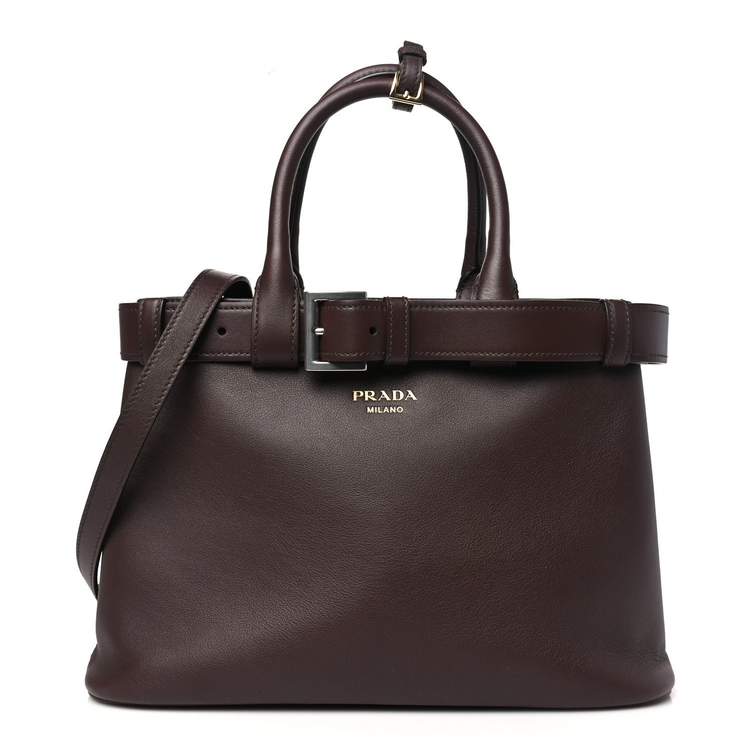 Prada Soft Grained Calfskin Vitello Daino Small Buckle Bag Brown 1 of 9