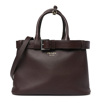 Prada Soft Grained Calfskin Vitello Daino Small Buckle Bag Brown 1 of 9