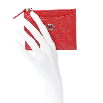 Chanel Caviar Quilted CC Zip Card Holder Red 2 of 8