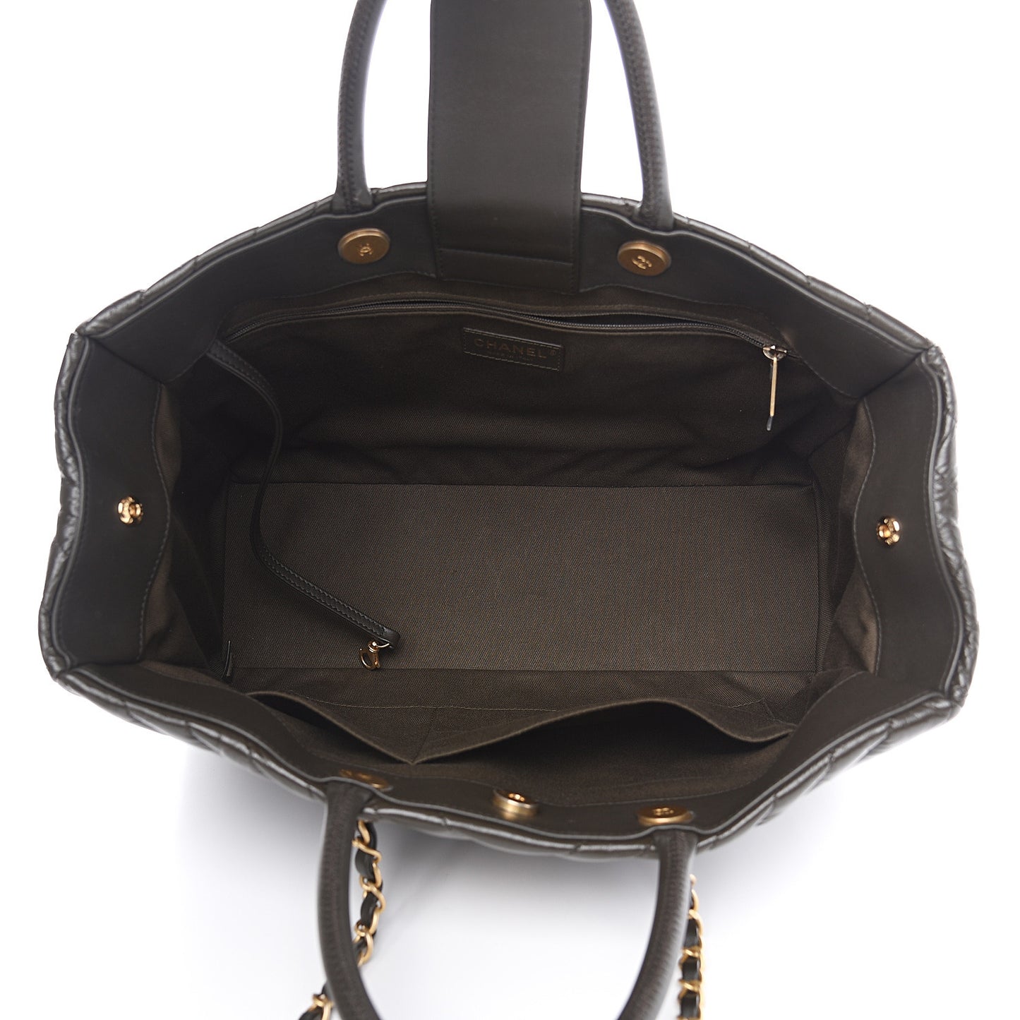 Aged Calfskin Chevron Large Coco Handle Shopping Tote Dark Green