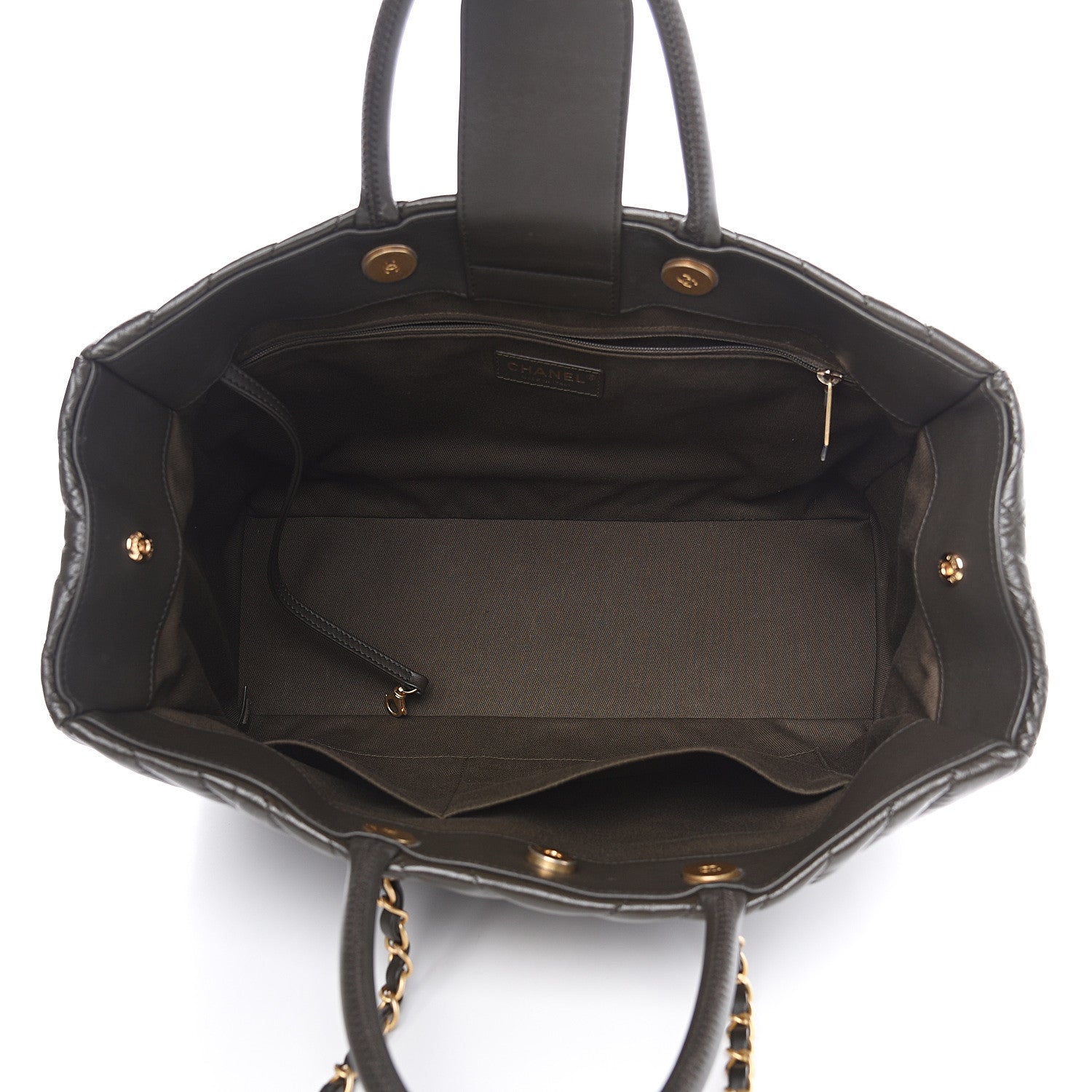 Chanel Aged Calfskin Chevron Large Coco Handle Shopping Tote Dark Green 4 of 11