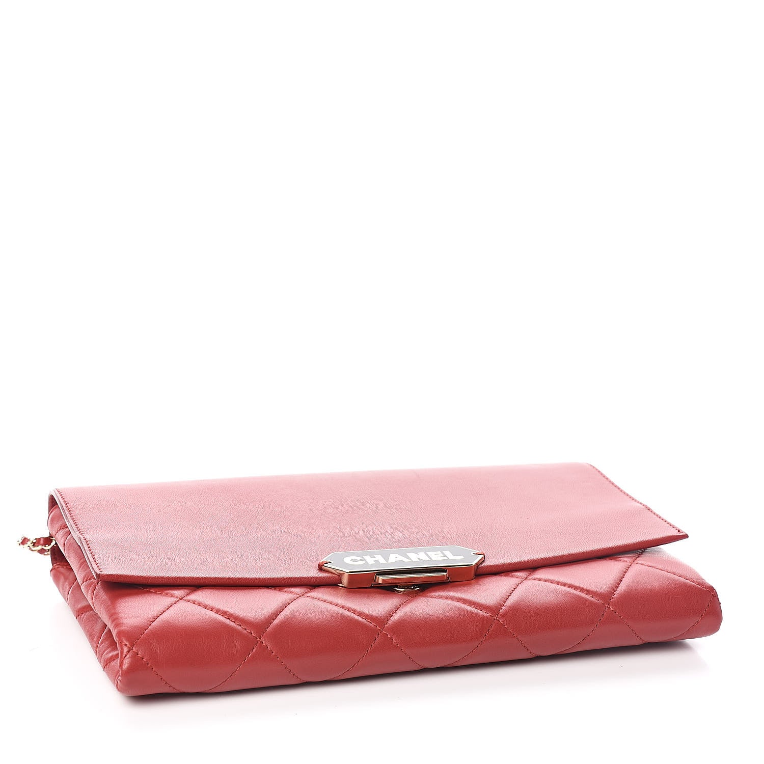 Chanel Lambskin Quilted Retro Label Clutch Red 4 of 11