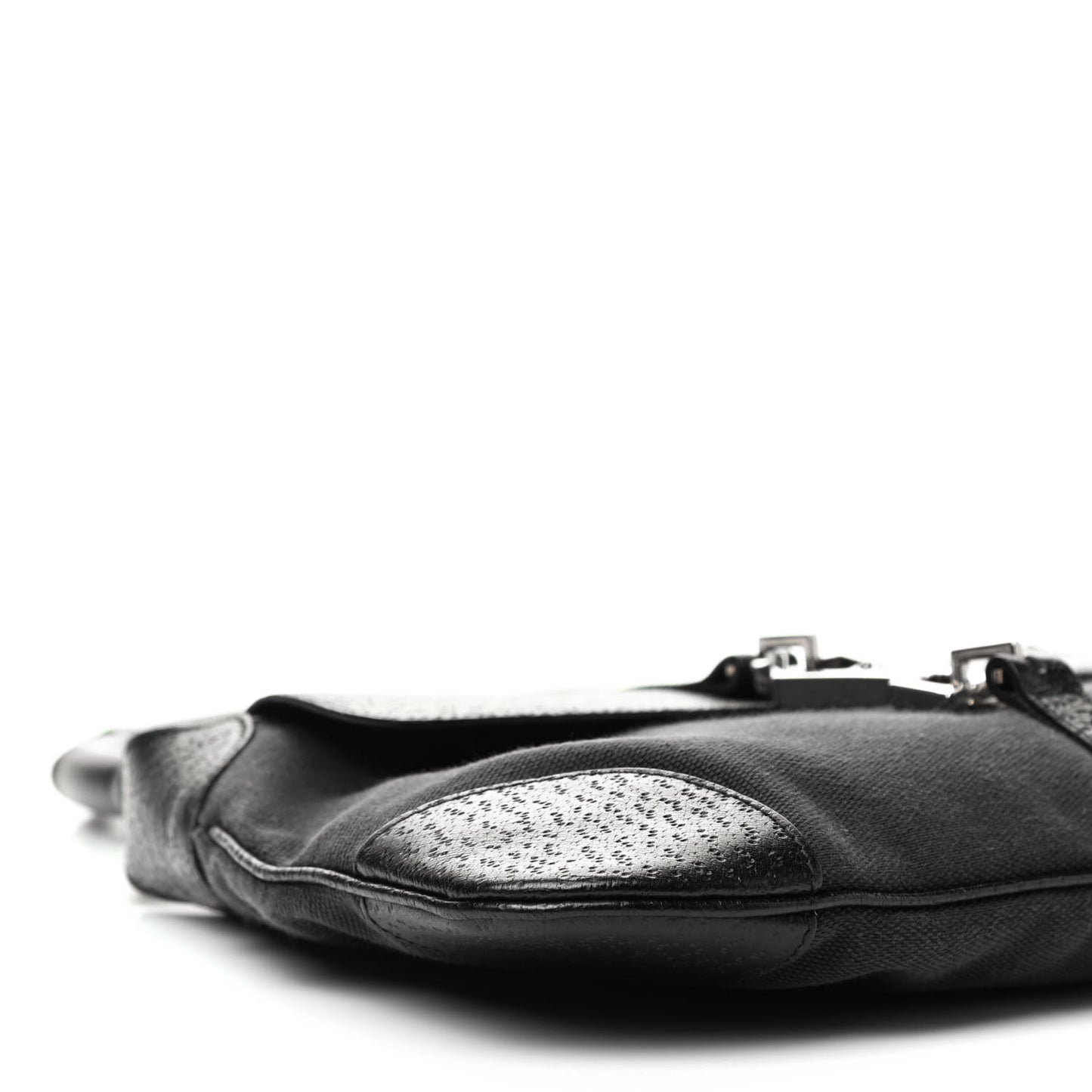 Canvas Calfskin Bamboo Handle Jackie O Hobo Black