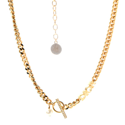 Christian Dior Crystal Logo Chain Necklace Gold 1 of 5