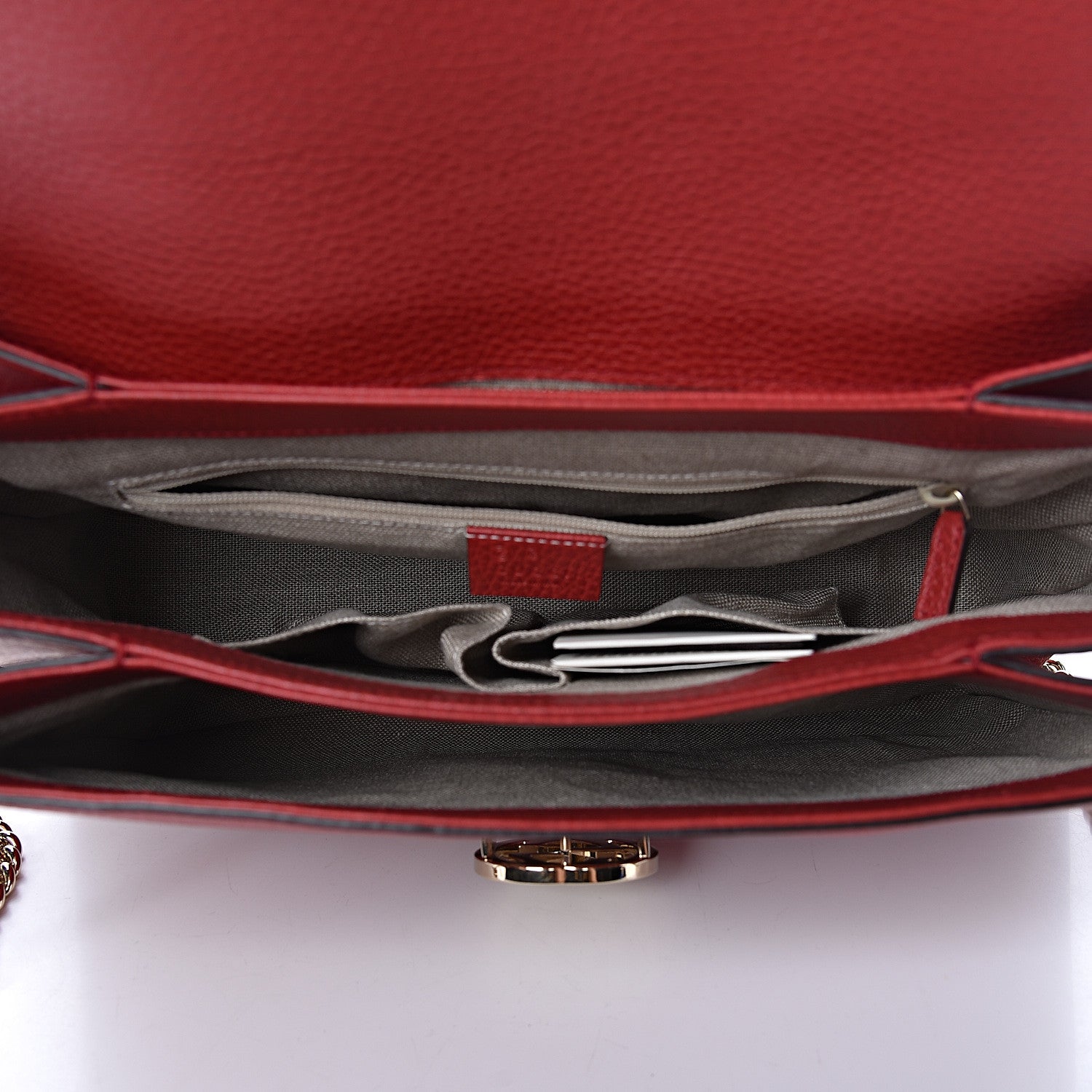 Gucci Dollar Calfskin Medium Interlocking G Top Handle Shoulder Bag Red 5 of 10