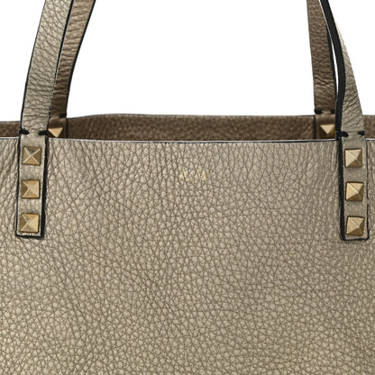Valentino Garavani Metallic Grained Calfskin Medium Rockstud Reversible Tote Skin Sasso 12 of 12