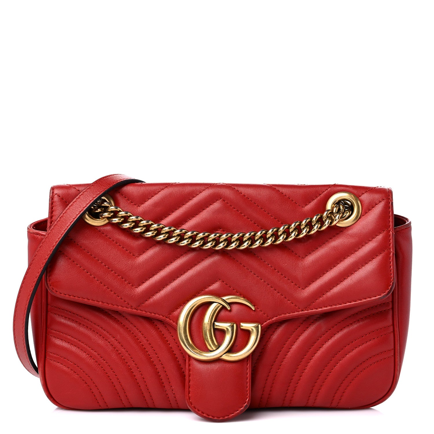 Gucci Calfskin Matelasse Small GG Marmont Shoulder Bag Hibiscus Red 1 of 21