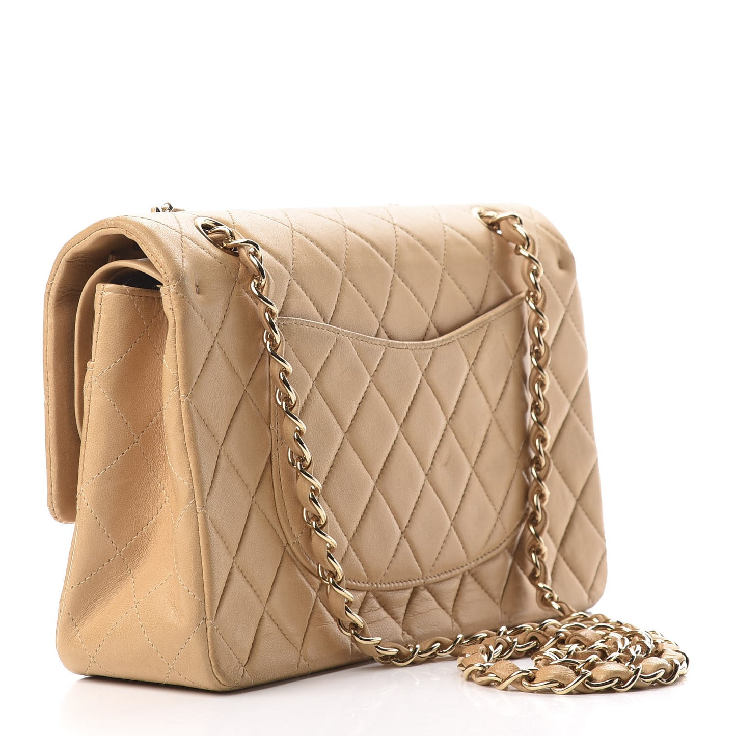 Lambskin Quilted Medium Double Flap Beige
