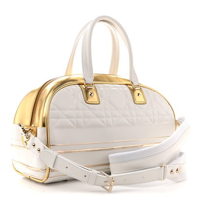 Christian Dior Calfskin Padded Macrocannage Medium Dior Vibe Zip Bowling Bag White Gold 3 of 13