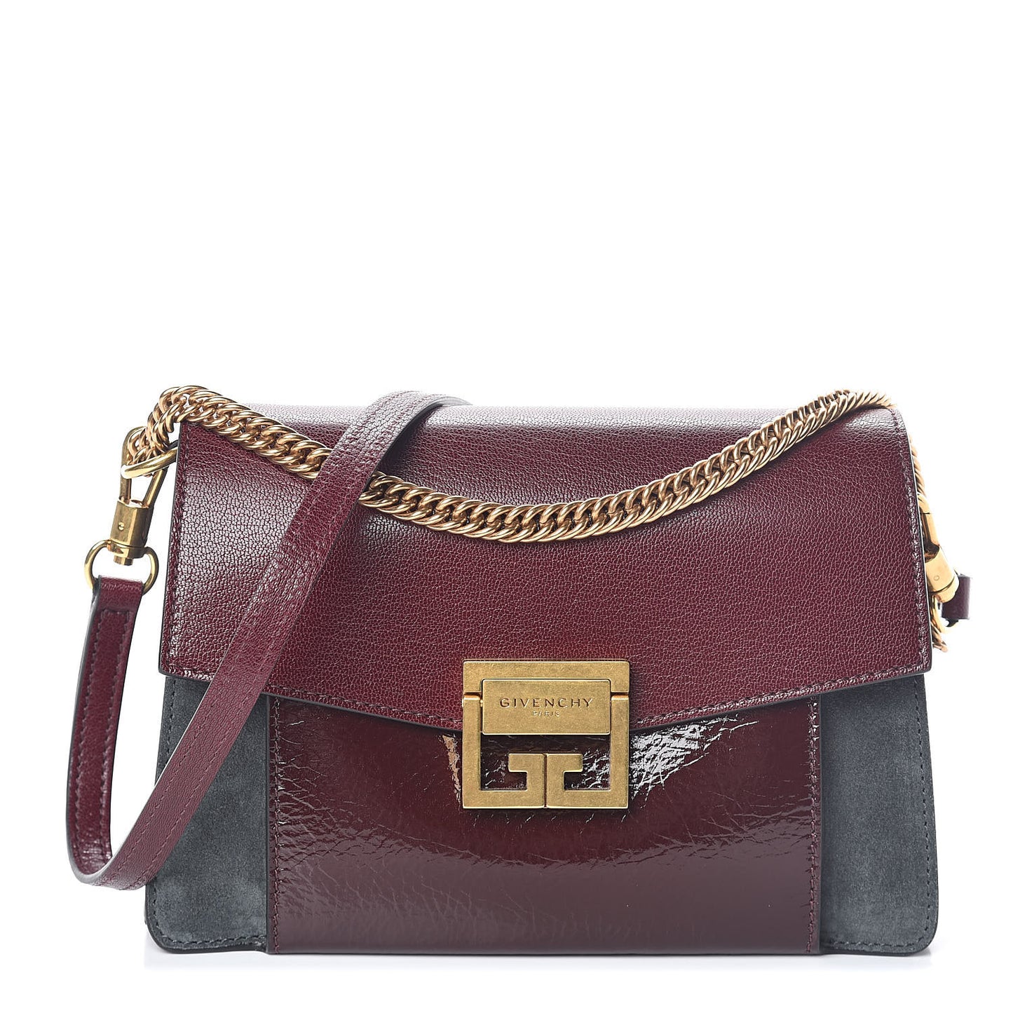 Crinkled Patent Deerskin Suede Small GV3 Shoulder Bag Aubergine Graphite