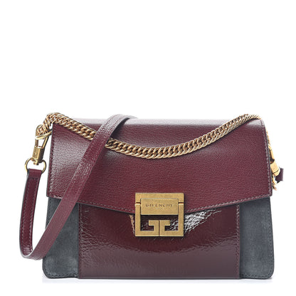 Givenchy Crinkled Patent Deerskin Suede Small GV3 Shoulder Bag Aubergine Graphite 1 of 8