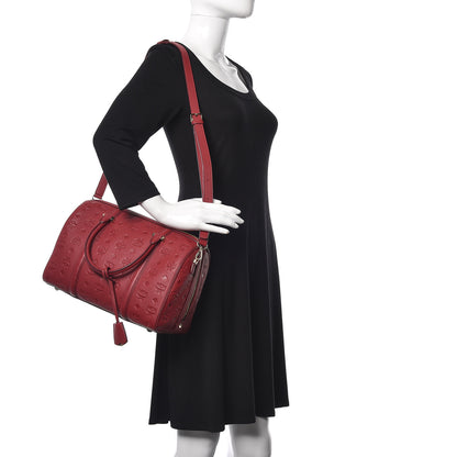 MCM Calfskin Ottomar Monogram Boston Bag Red 3 of 12