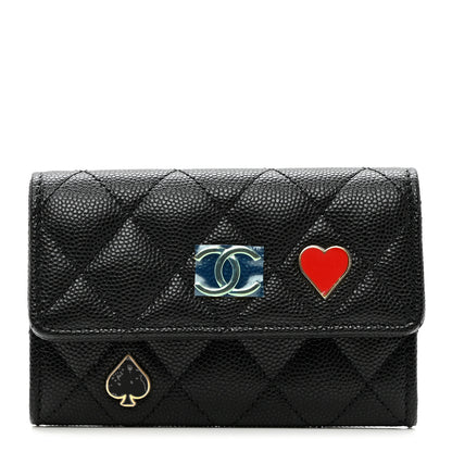 Chanel Caviar Quilted Enamel Coco Casino Flap Card Holder Wallet Black 1 of 8