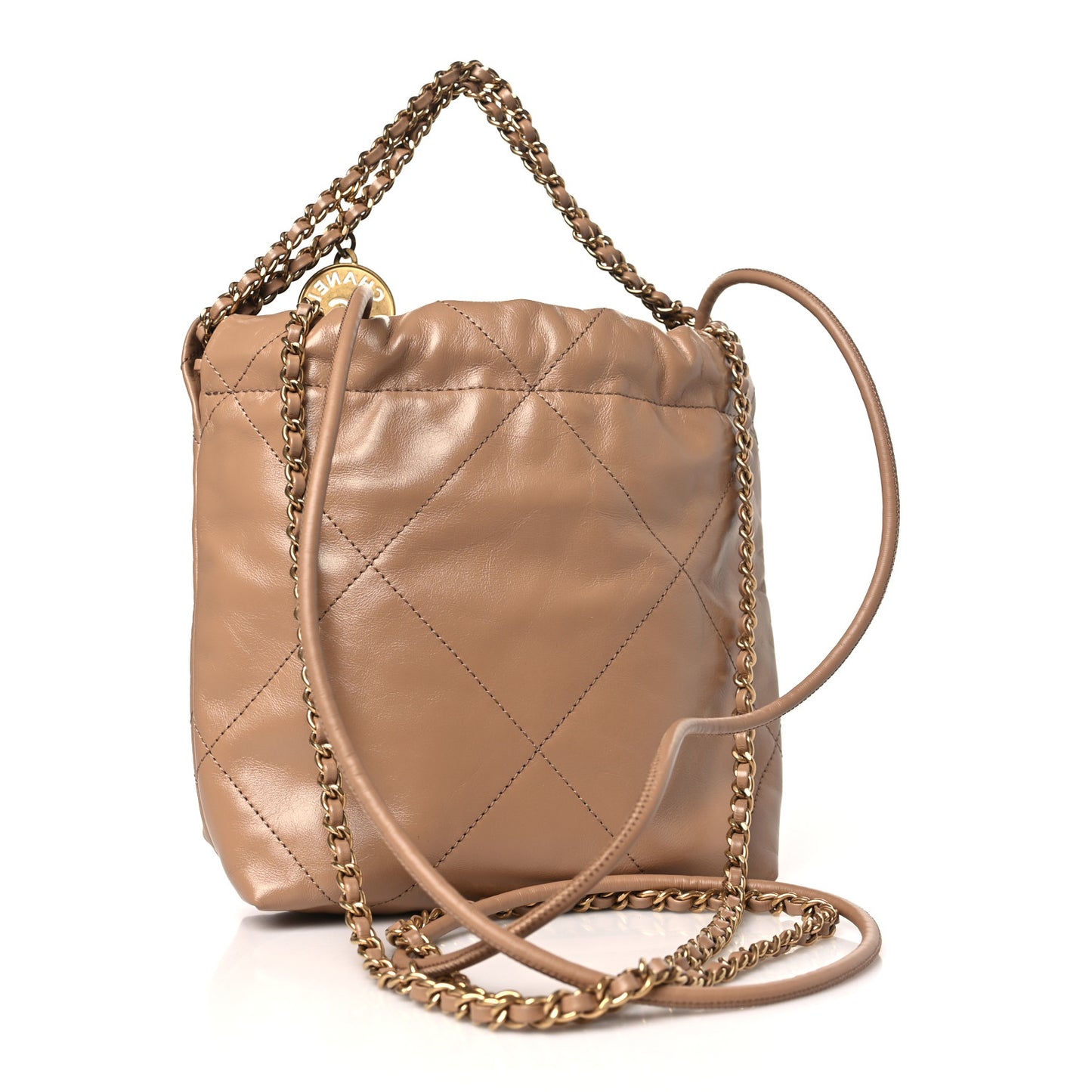 Shiny Calfskin Quilted Mini Chanel 22 Dark Beige