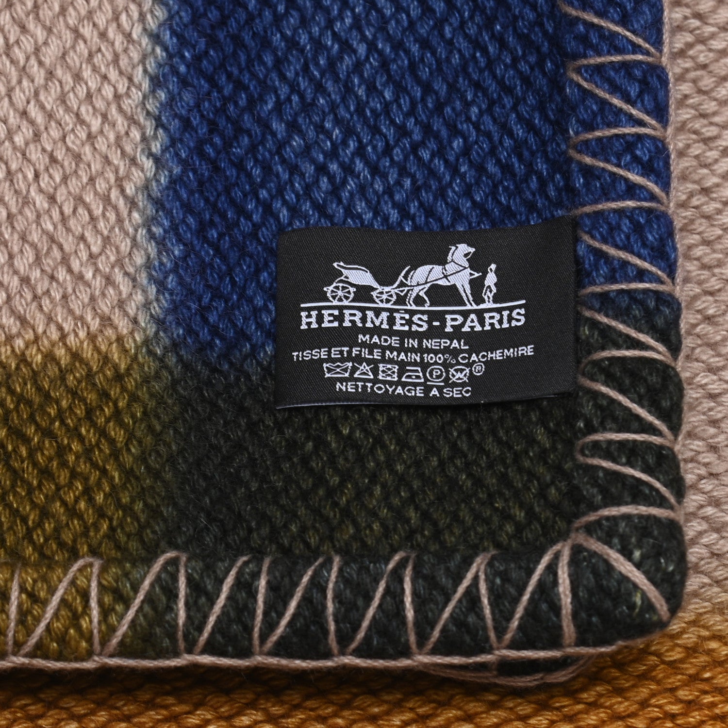 Hermes Cashmere H Tartan Dye Blanket Pourpre Kaki 3 of 3