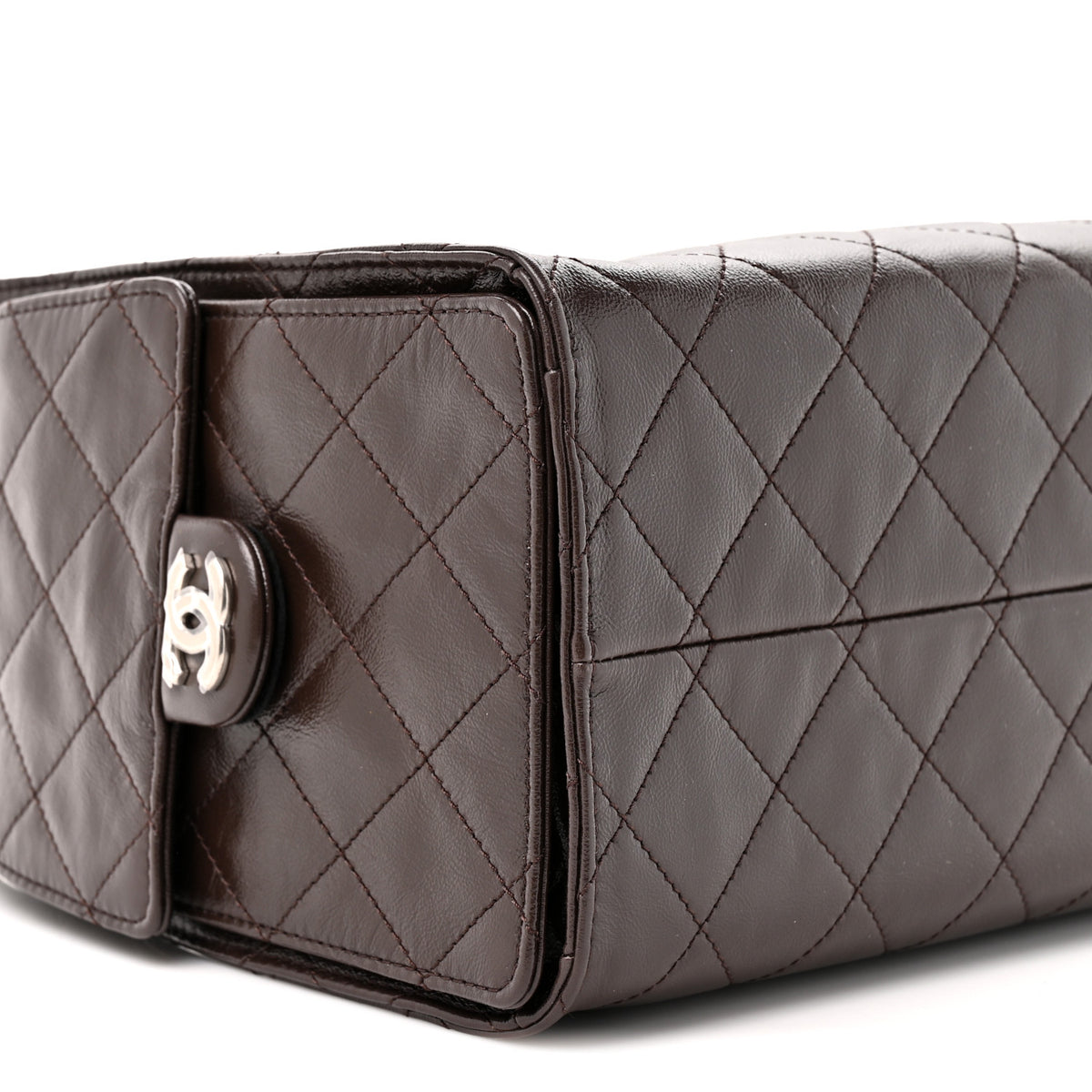 Shiny Crumpled Calfskin Quilted Small Chanel 25 Handbag Dark Brown