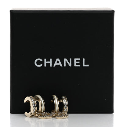 Chanel Crystal CC Hoop Drop Earrings Gold Pearly White 5 of 5
