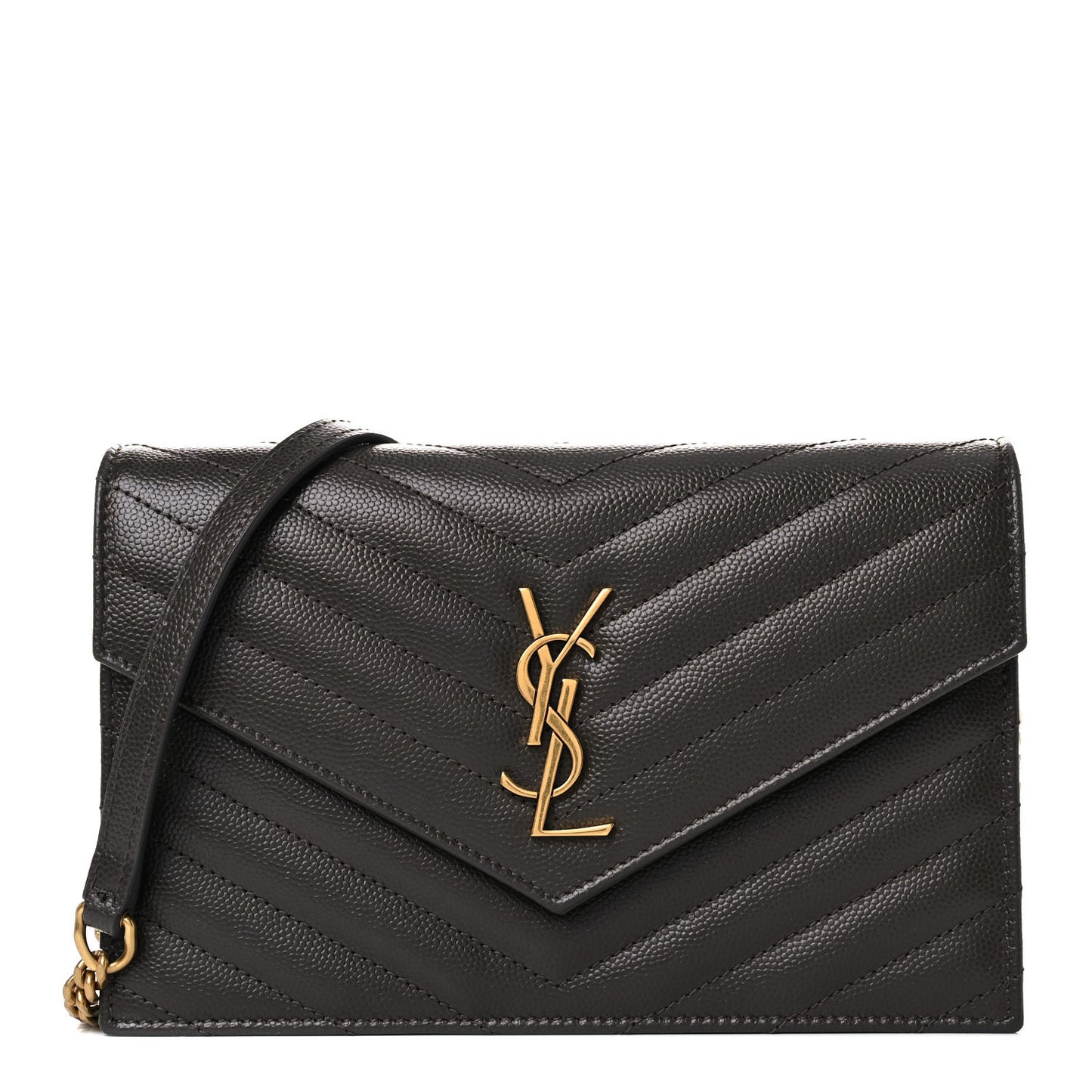 Grain De Poudre Matelasse Chevron Monogram Envelope Chain Wallet Earth
