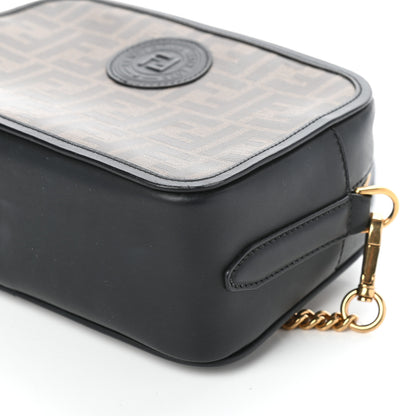 Fendi Glazed Fabric Vitello Century FF 1974 Stamp Patch Camera Case Mogano Panna Black 9 of 9