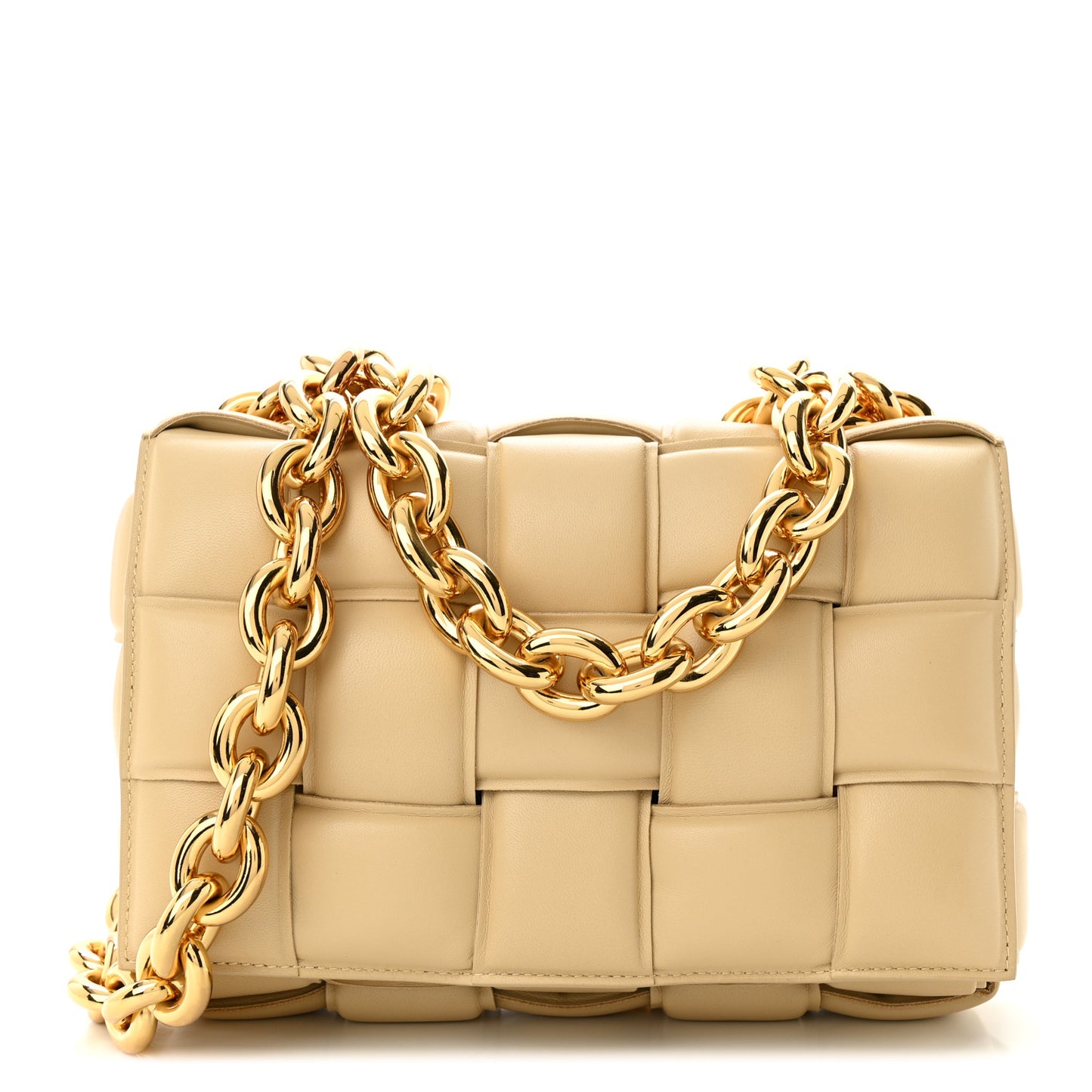 Lambskin Maxi Intreccio Padded Chain Cassette Crossbody Bag Porridge