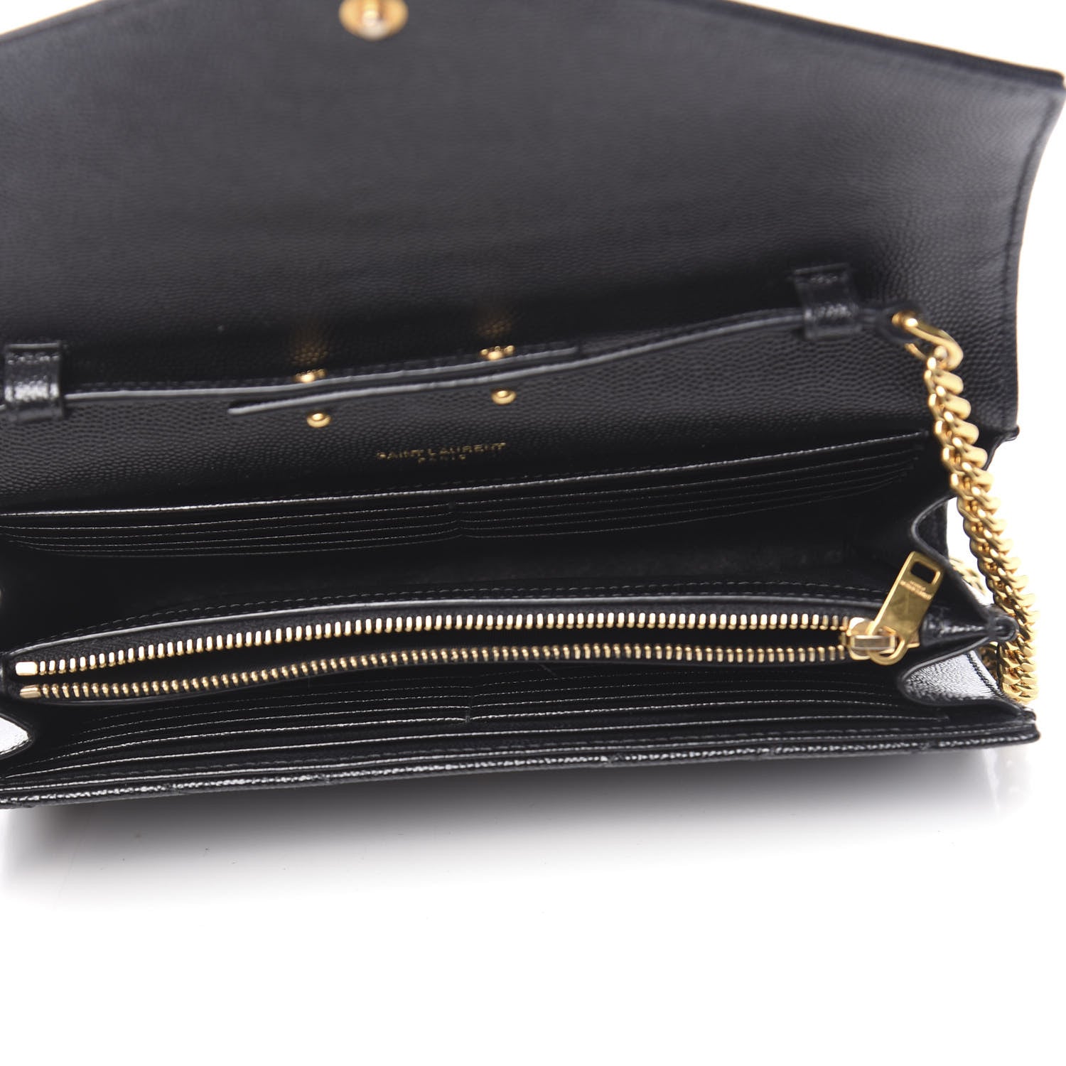 Saint Laurent Grain De Poudre Matelasse Chevron Monogram Chain Wallet Black 5 of 10