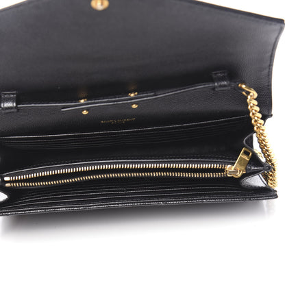 Saint Laurent Grain De Poudre Matelasse Chevron Monogram Chain Wallet Black 5 of 10