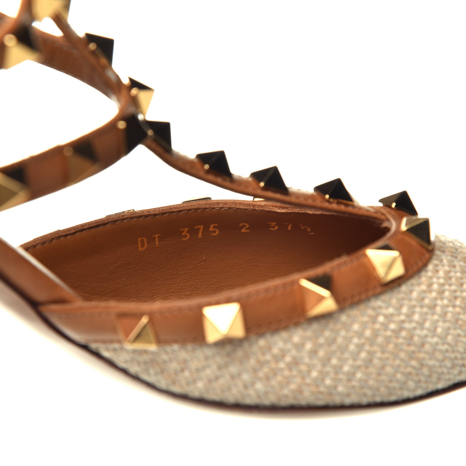Valentino Garavani Raffia Calfskin Rockstud Ankle Strap 65mm Pumps 37.5 Natural Saddle Brown 8 of 8