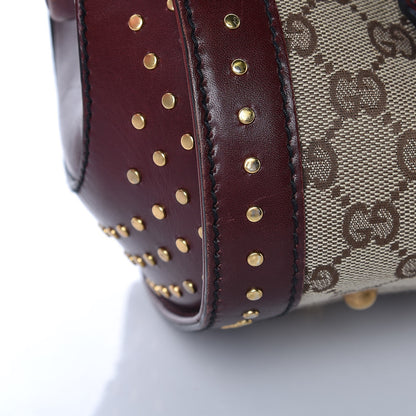 Gucci Monogram Studded Bamboo Bullet Satchel Burgundy 13 of 16