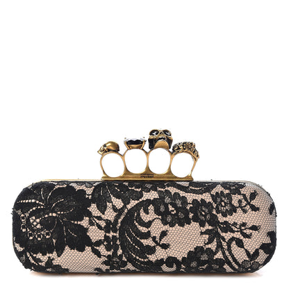 Alexander McQueen Lace Knuckle Duster Clutch Black Beige 1 of 10