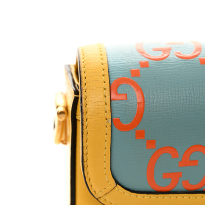 Gucci Azalea Calfskin GG Monogram Bi-Color Debossed Mini Horsebit 1955 Shoulder Bag Dusty Azure Stone Topaz Deep Orange 16 of 19
