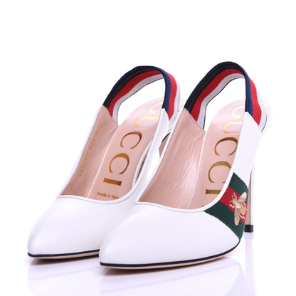Gucci Malaga Kid Web Sylvie High Heel Slingback Pumps 36.5 White 2 of 11