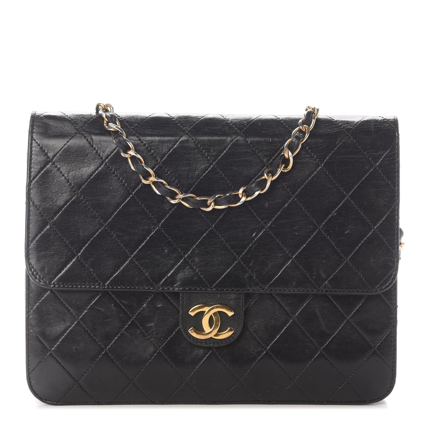 Lambskin Quilted Small Single Flap Black