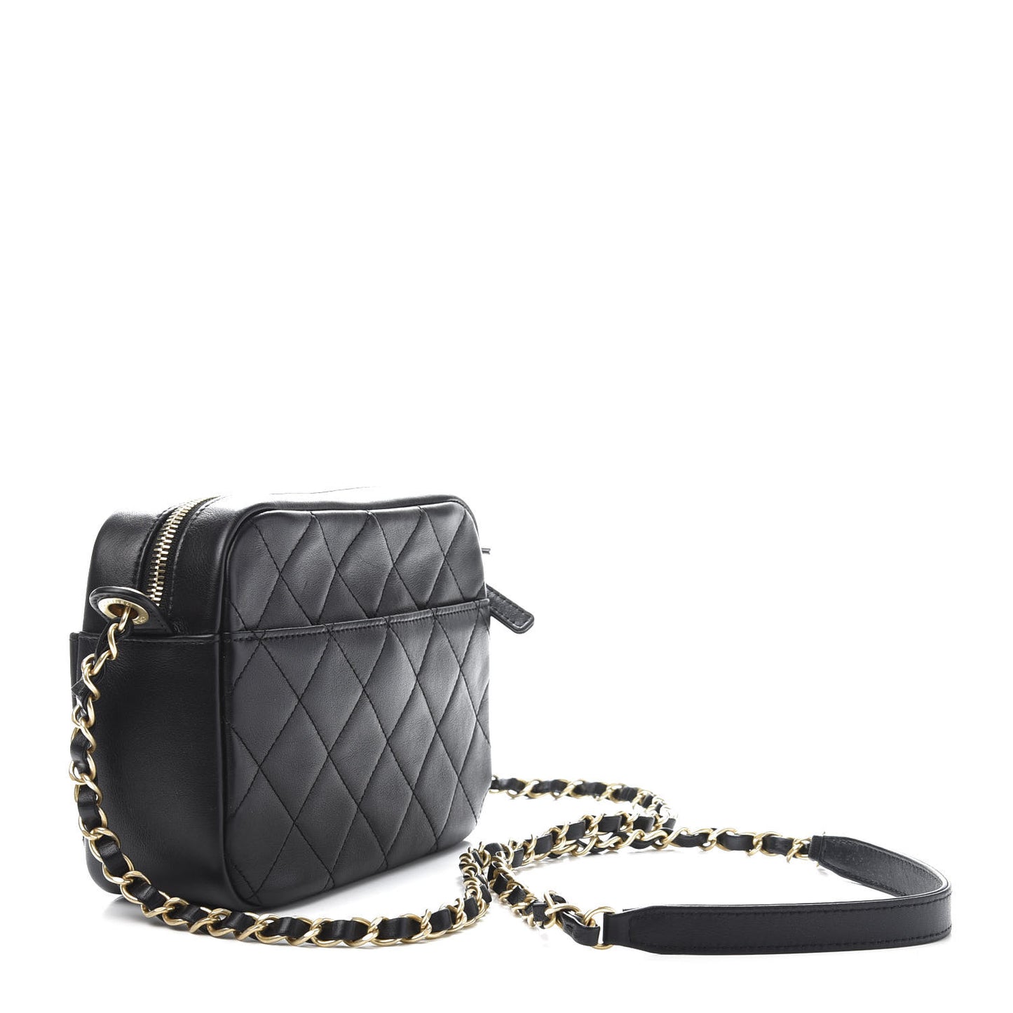 Calfskin Quilted Enchained Camera Case Bag Black