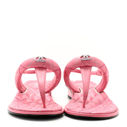 Chanel Lambskin Crystal Stitched CC Thong Sandals 36 Pink 2 of 9