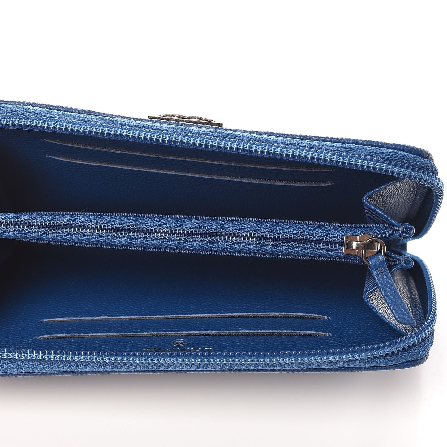 Caviar Quilted Boy Small Zip Around Wallet Blue