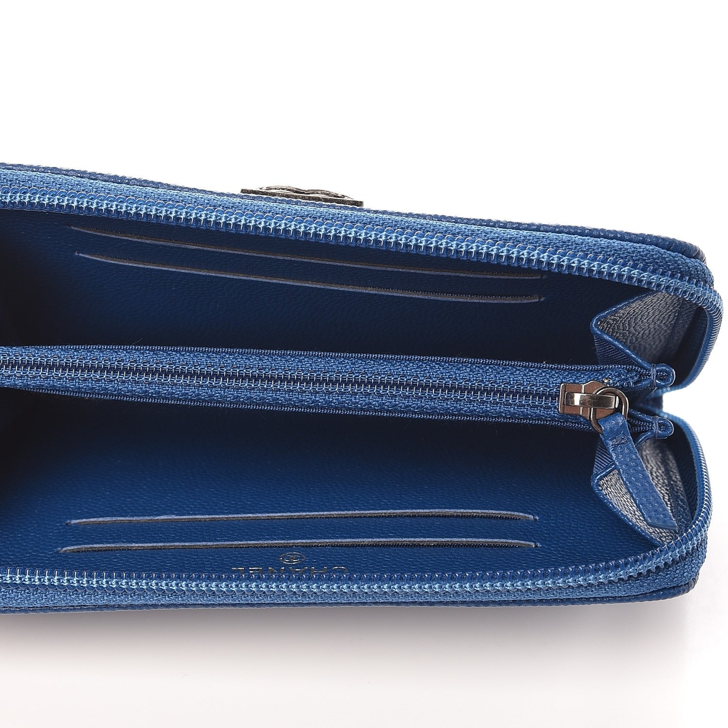Chanel Caviar Quilted Boy Small Zip Around Wallet Blue 5 of 9