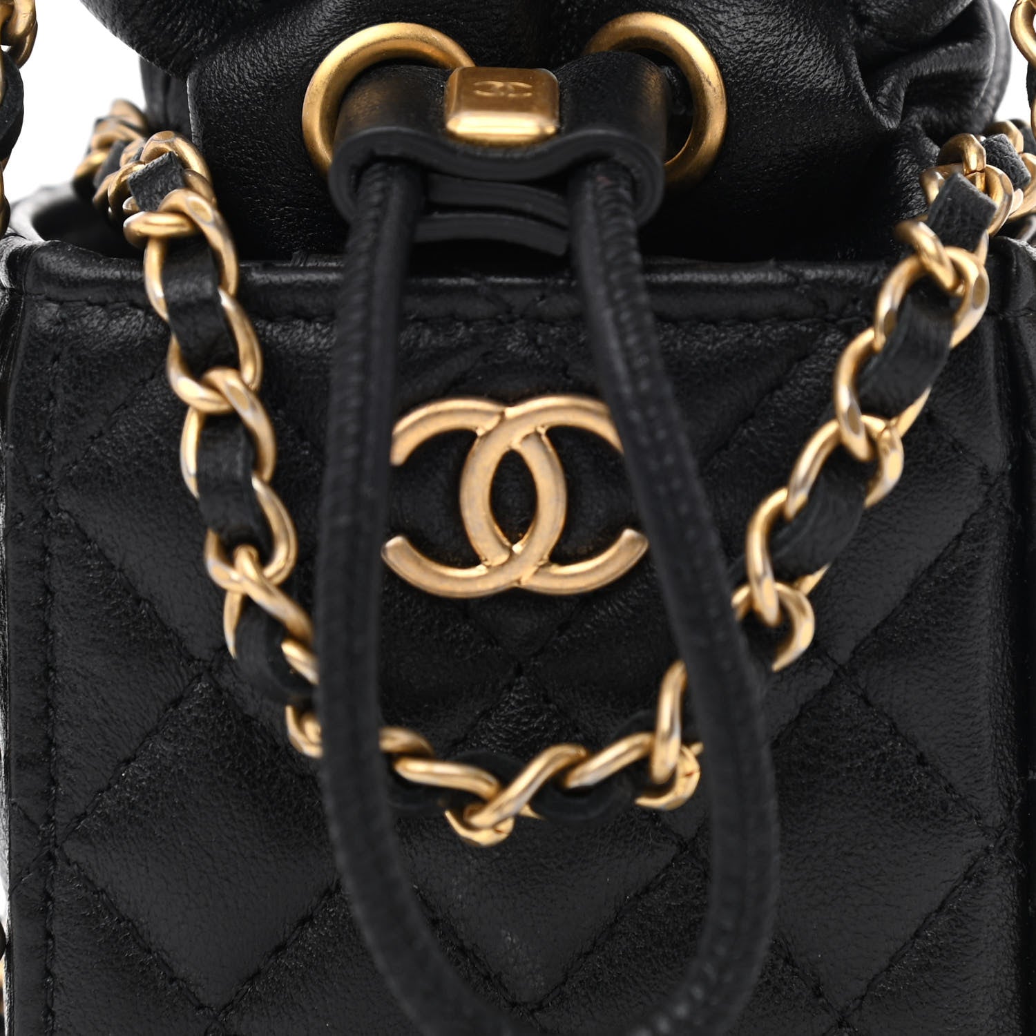 Chanel Calfskin Quilted Mini Drawstring Bucket Bag Black 8 of 10