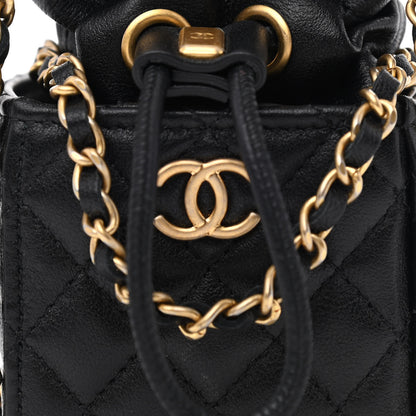 Chanel Calfskin Quilted Mini Drawstring Bucket Bag Black 8 of 10