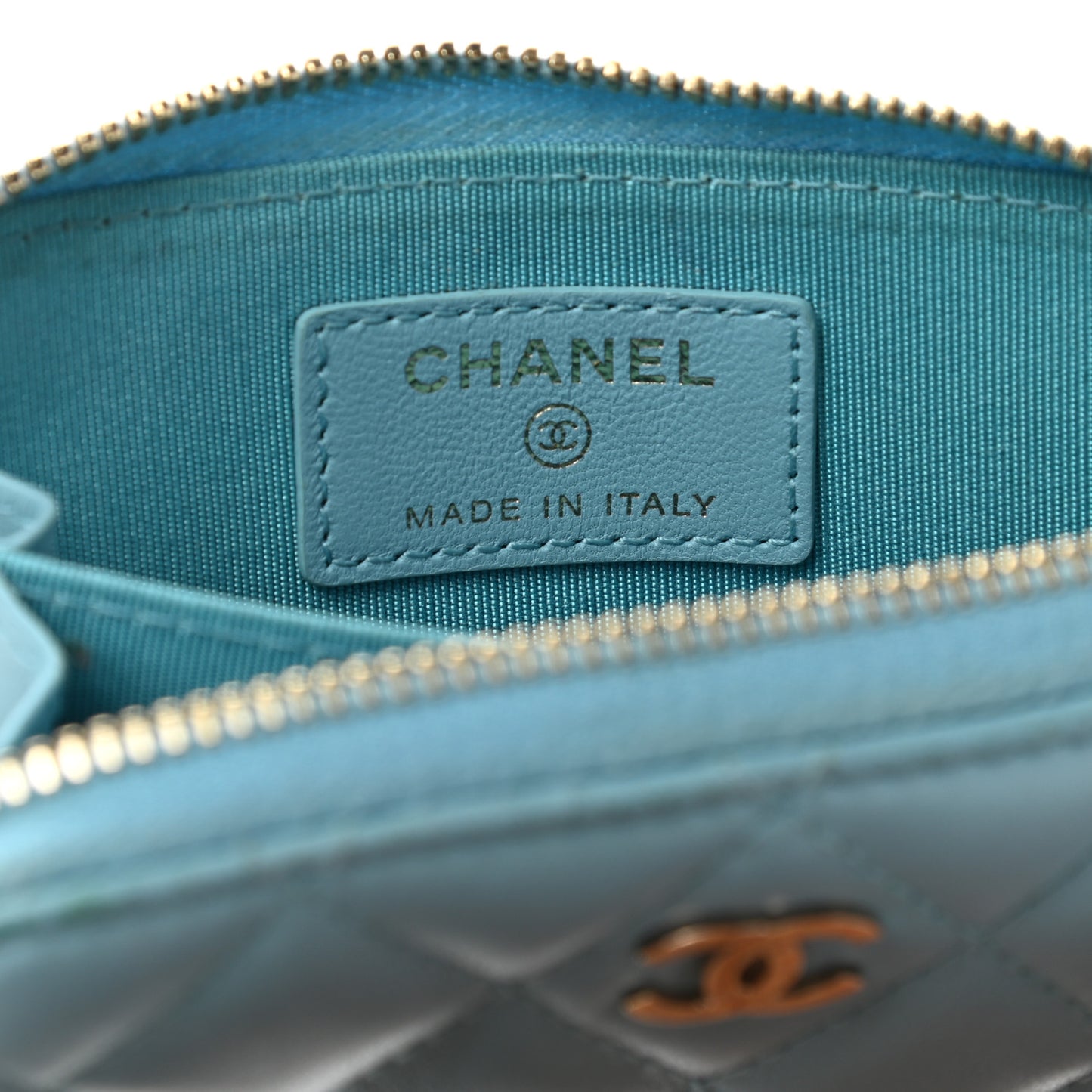 Lambskin Quilted Zip Around Coin Purse Wallet Light Blue