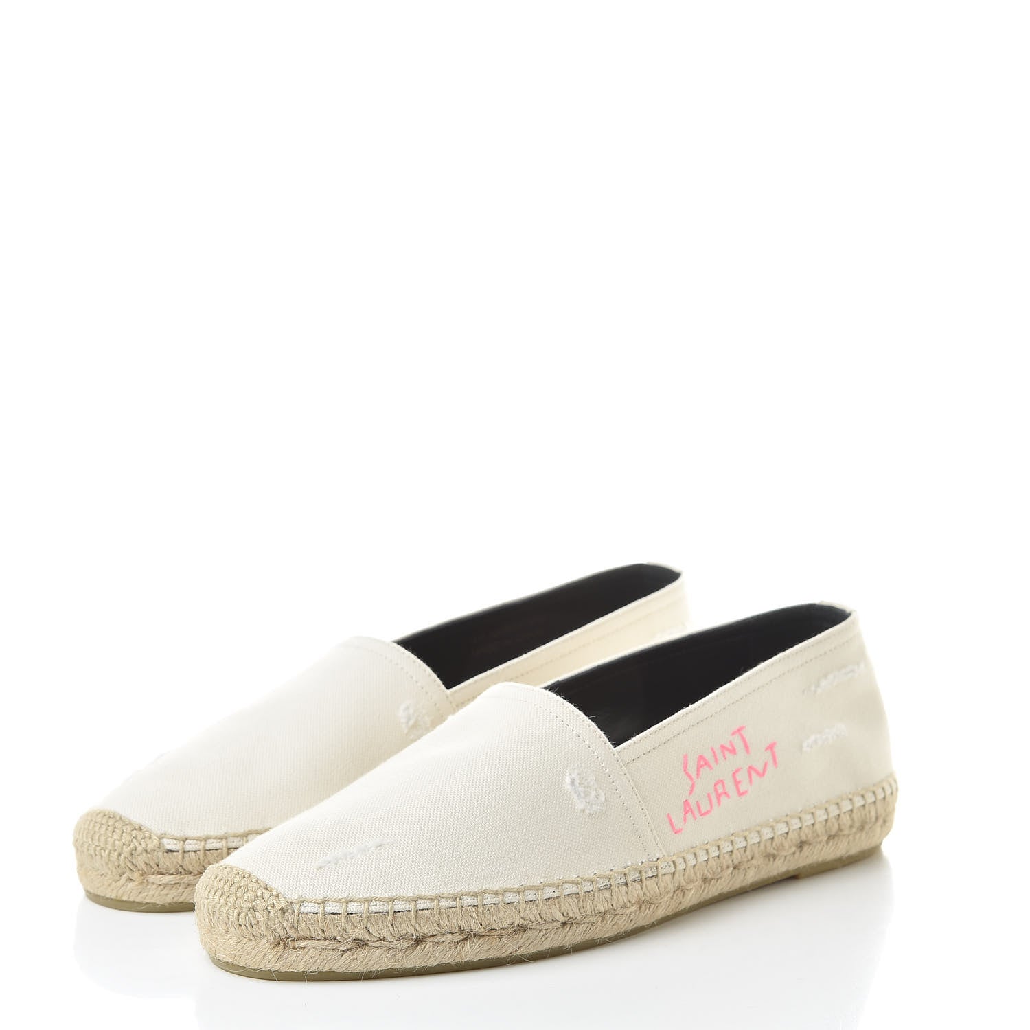 Saint Laurent Canvas Elba Logo Embroidered Espadrilles 39.5 Panna 3 of 8