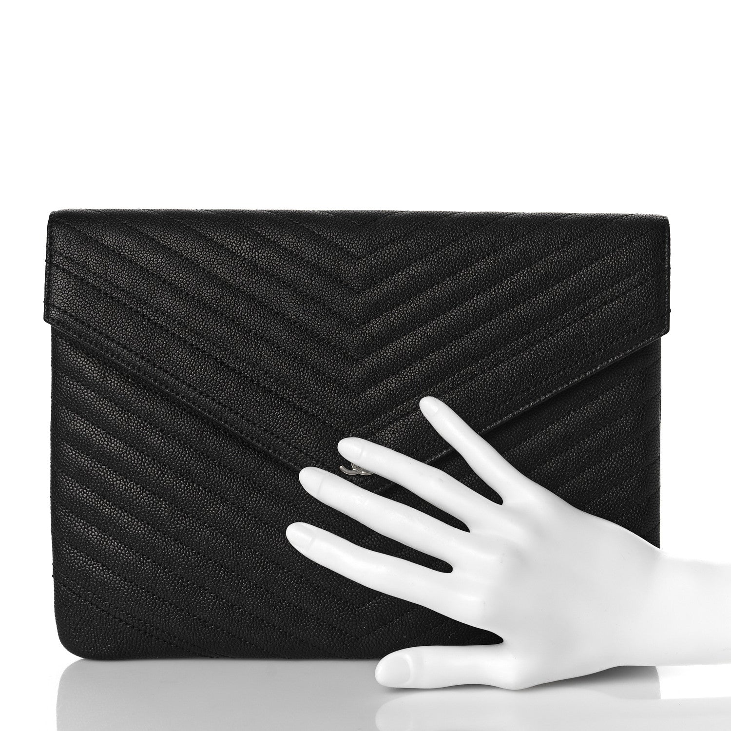 Chanel Calfskin Chevron Quilted Small Envelope Clutch Black 2 of 10